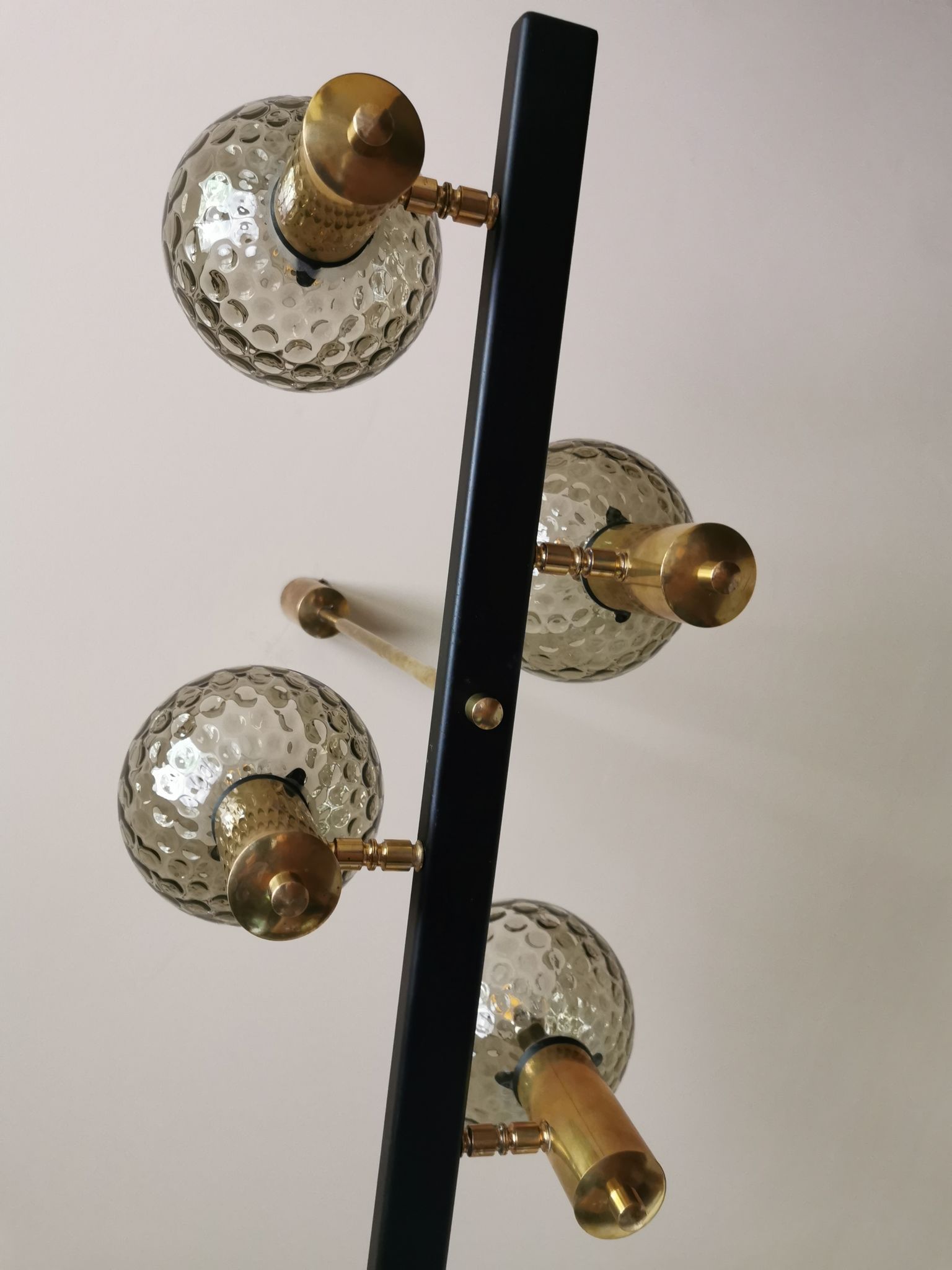 Vintage metal painted chandelier, brass and glass.