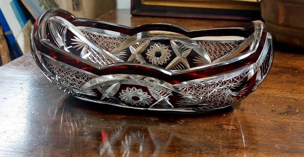 Ruby red Bohemian crystal bowl from the mid-1900s.