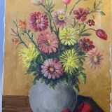 Painting the bouquet of flowers signed Lagier, canvas stretched on vintage frame