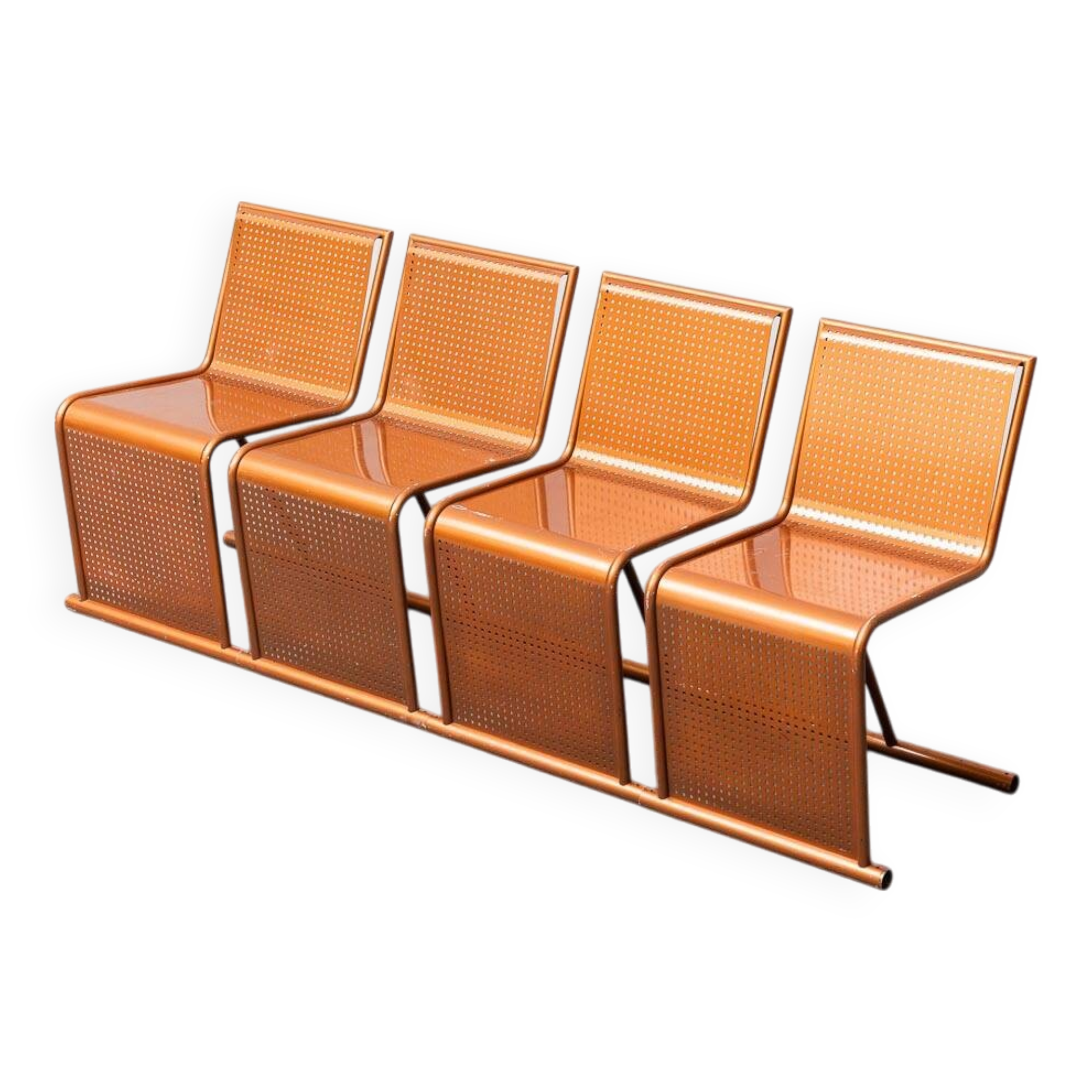 Set da 4 sedute modulari in metallo traforato anni ’80 vintage modernariato