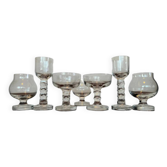 Unique luxurious set of 7 design glasses by Moser for Hotel Prag, 1970s