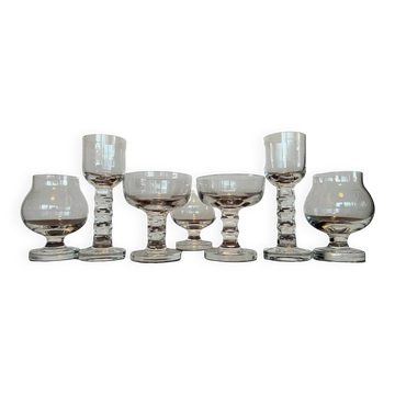 Unique luxurious set of 7 design glasses by Moser for Hotel Prag, 1970s