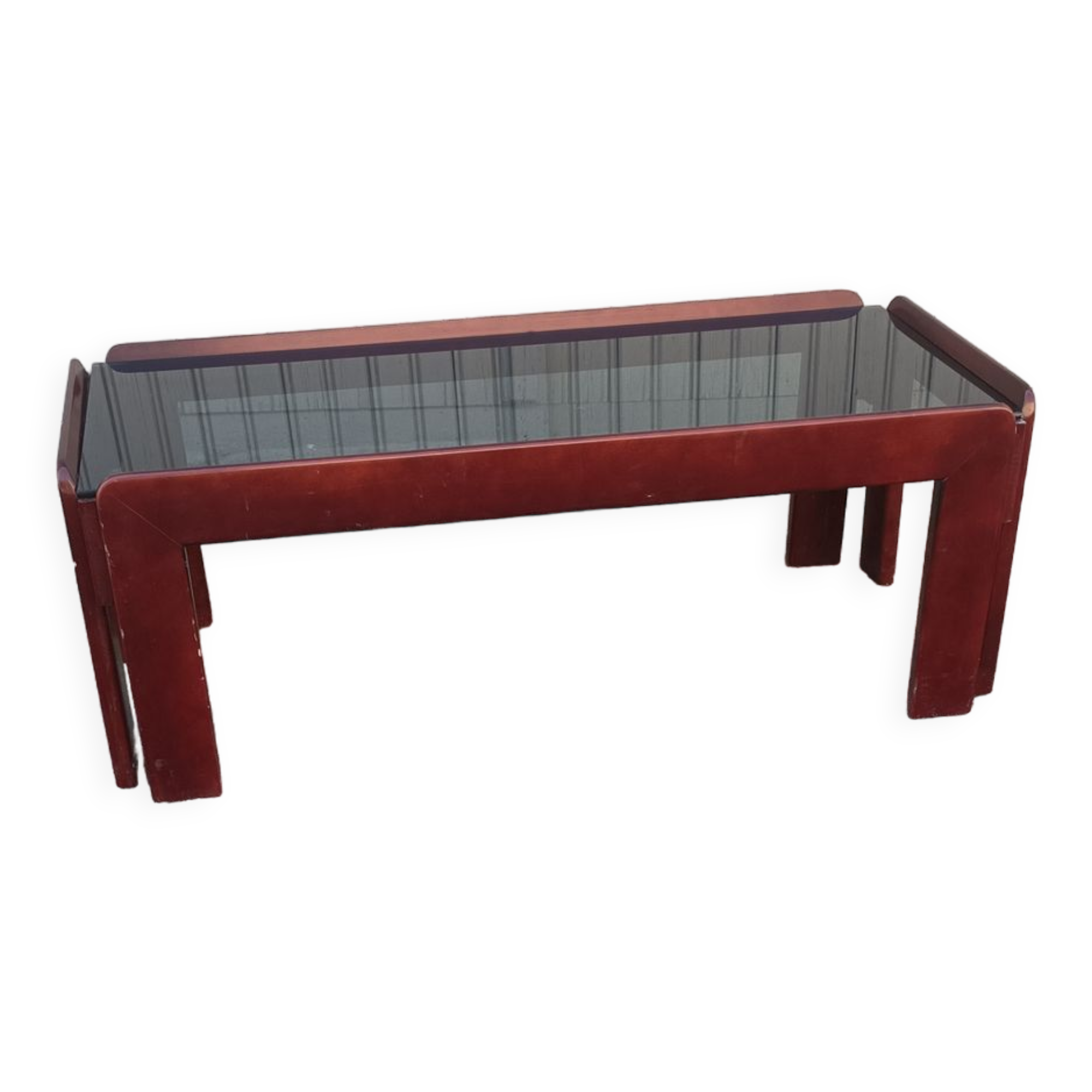 Table basse vintage acajou et verre