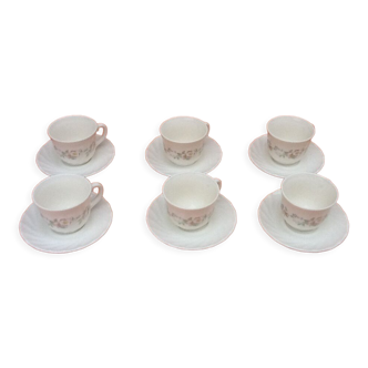 1980s arcopal 6 cups / coffee saucers scalloped model with floral decoration