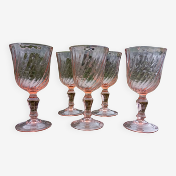 5 red wine glasses, Rosaline de Arcoroc - Arques crystal, 1960/70