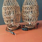 Pair of vintage rattan lamp