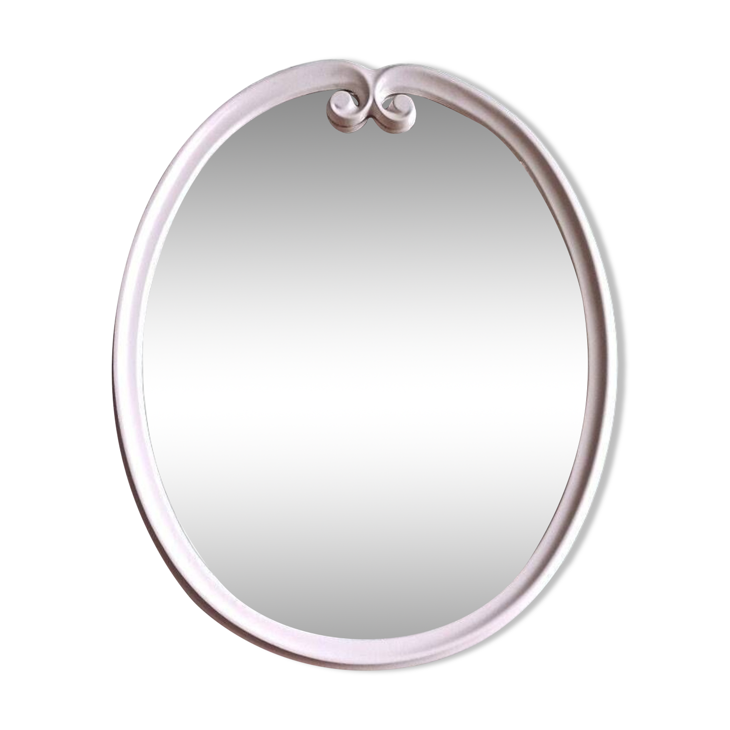 Large oval mirror in vintage white enamelled cast iron