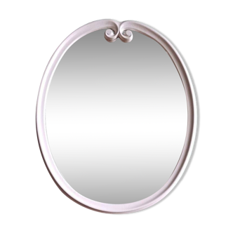 Grand miroir ovale en fonte émaillé blanc vintage