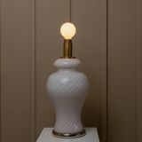 XXL Murano Glass Table Lamp, 1970s Italy, soft pink opaline – hand-blown glass with brass base