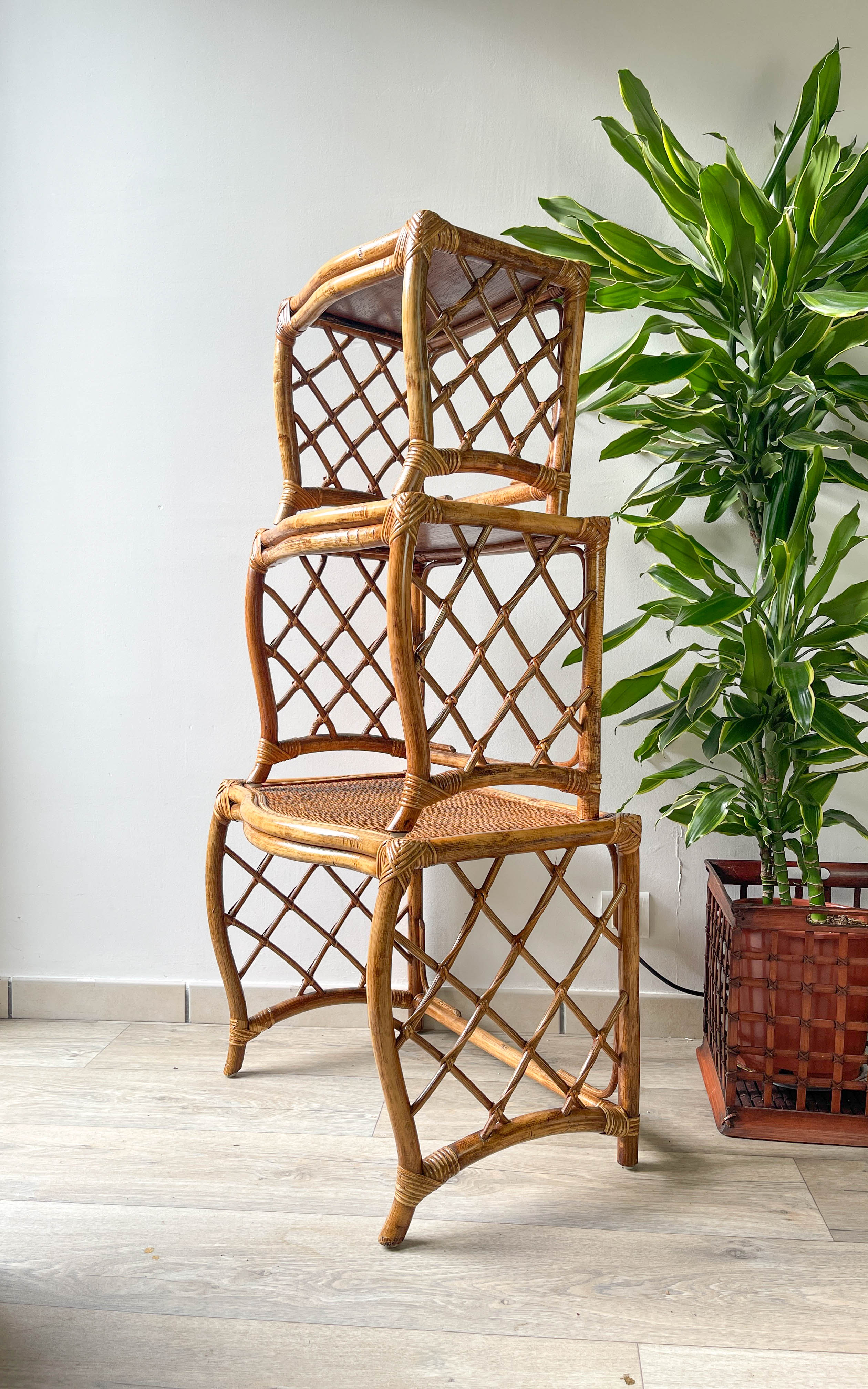 Vintage trundle tables in bamboo and rattan