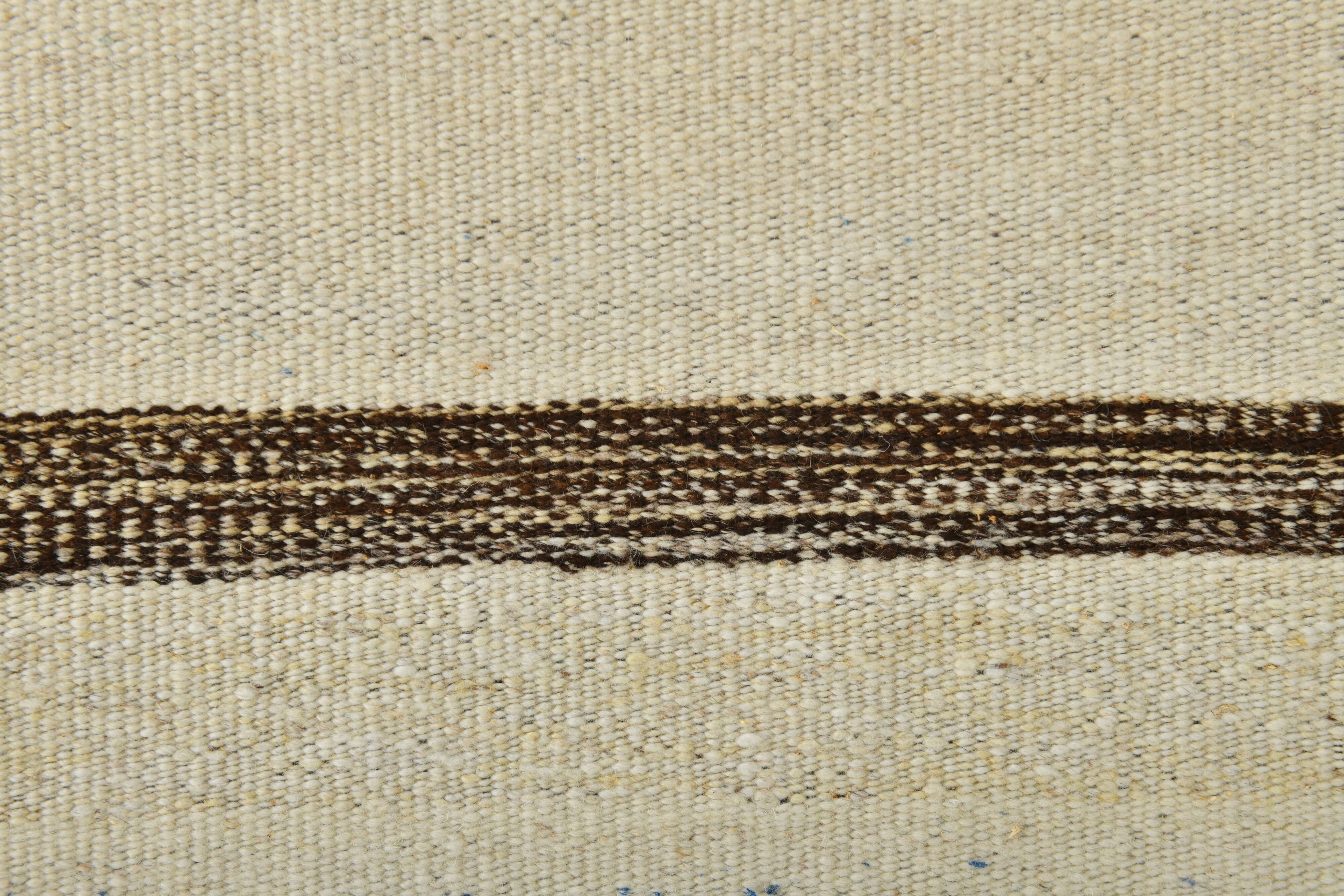 9x11 Cream & Brown Striped Large Kilim Rug, 265x334Cm