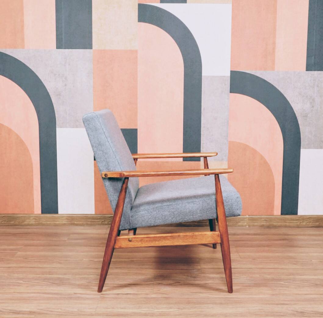 Vintage armchair light gray wool design by H.Lis