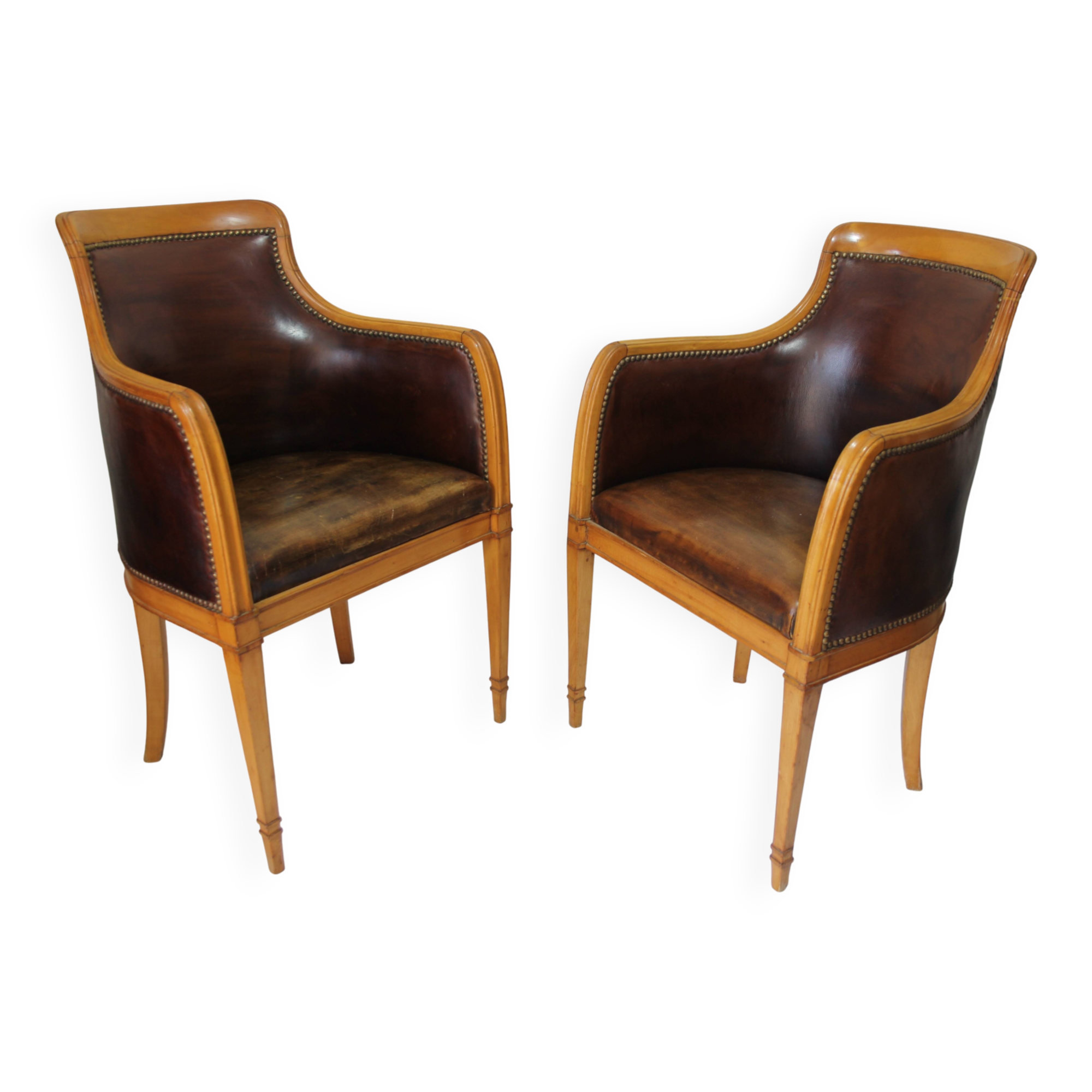 Pair of Art Deco visitor armchairs in Sycamore