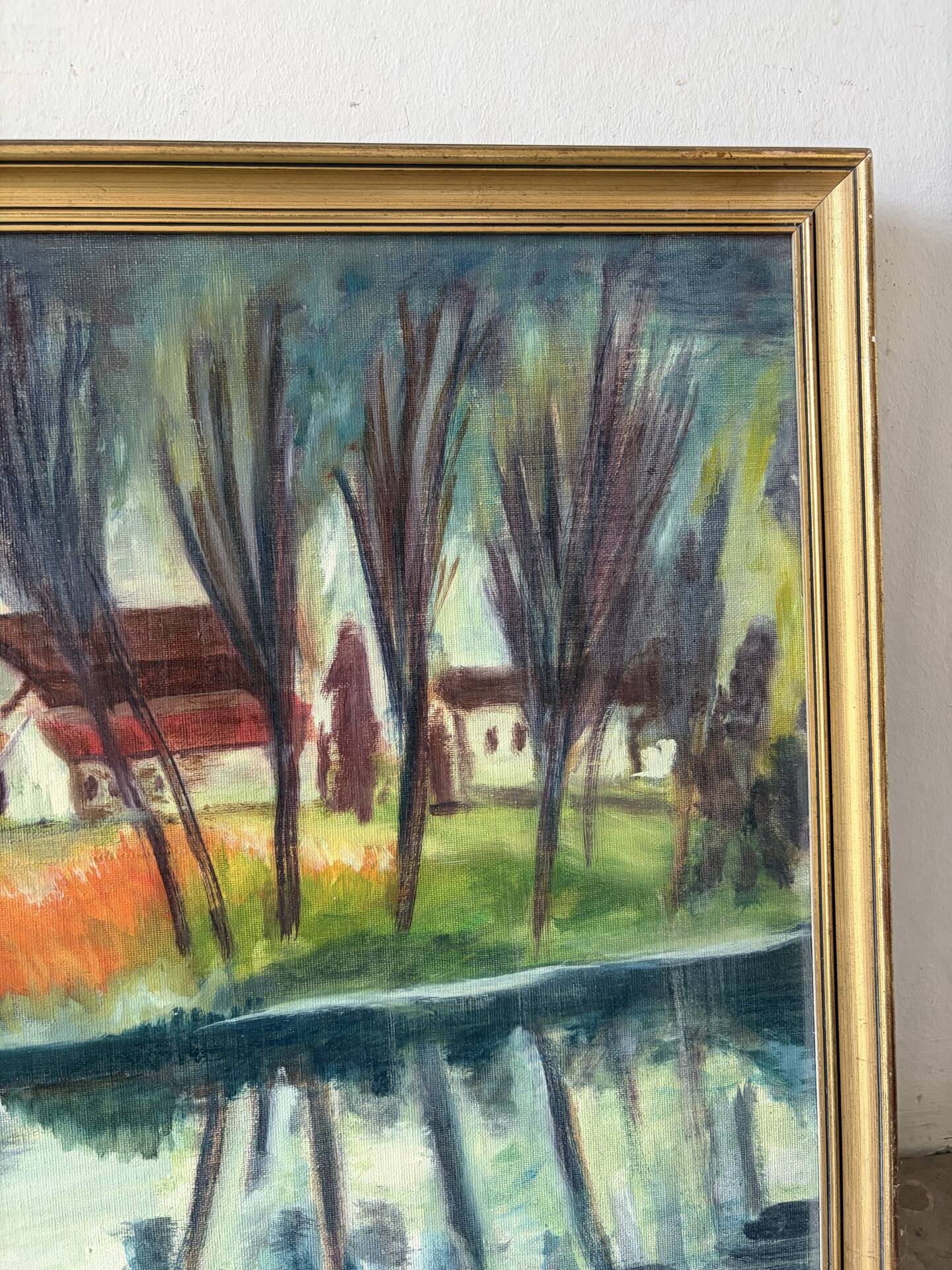 House by the water, oil on canvas signed