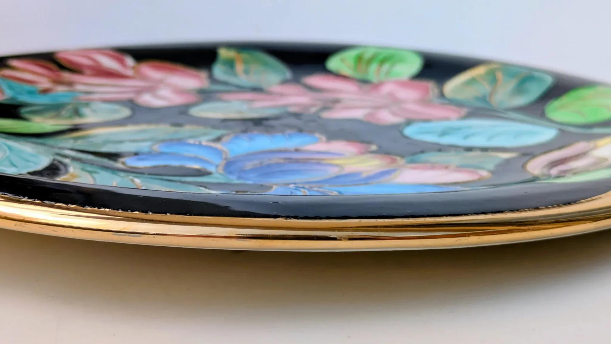 Large Decorative Enamelled Ceramic Plate — Vallauris — Floral Decoration