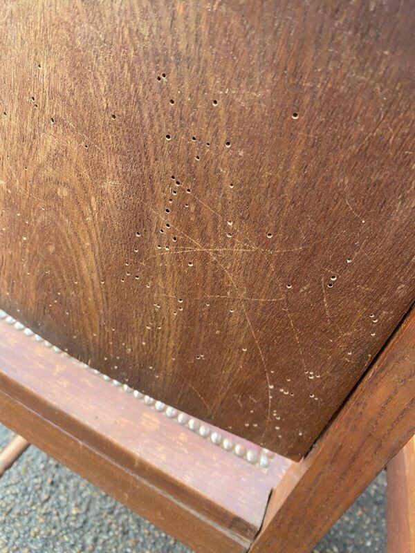 4 chaises gondoles art déco en bois massif chêne cuir skaï bordeaux 1930