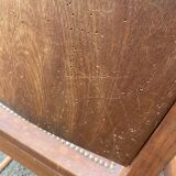 4 Art Deco gondola chairs in solid oak with burgundy faux leather, 1930s.