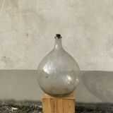 Dame Jeanne in transparent blown glass with bubbles and cut neck xl