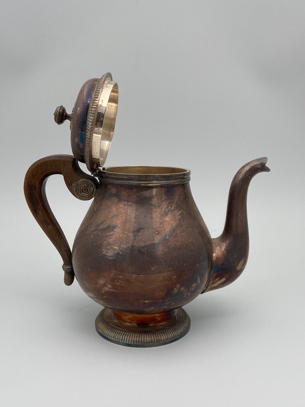 Theiere ou verseuse gallia christofle en metal argente prise bois france