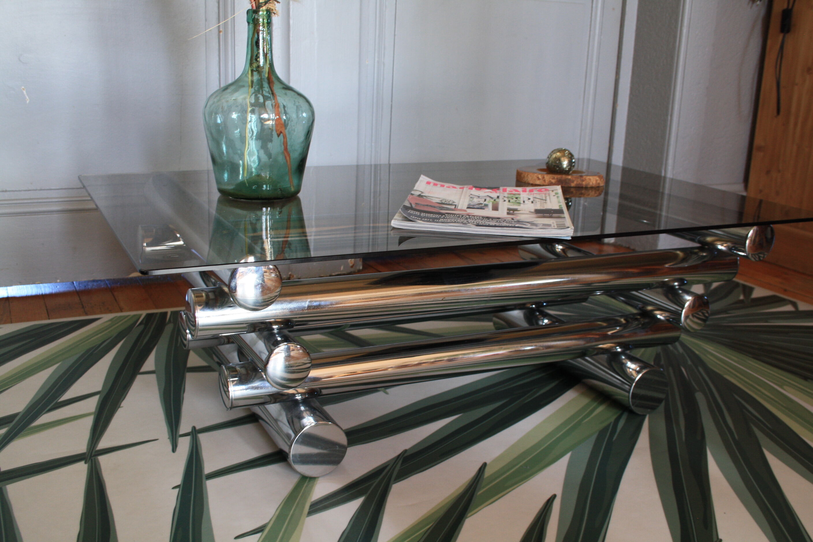Chrome & smoked glass coffee table