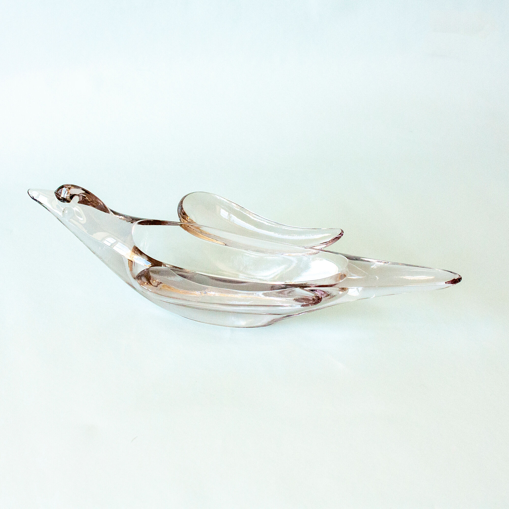 French vintage art glass bird dish bowl art vannes crystal clear glass mid century vintage mcm sculp