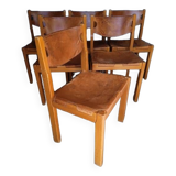 6 chaise regain orme massif et cuir epais
