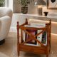 Vintage wooden magazine rack with drawer, English style, 60x45 cm.