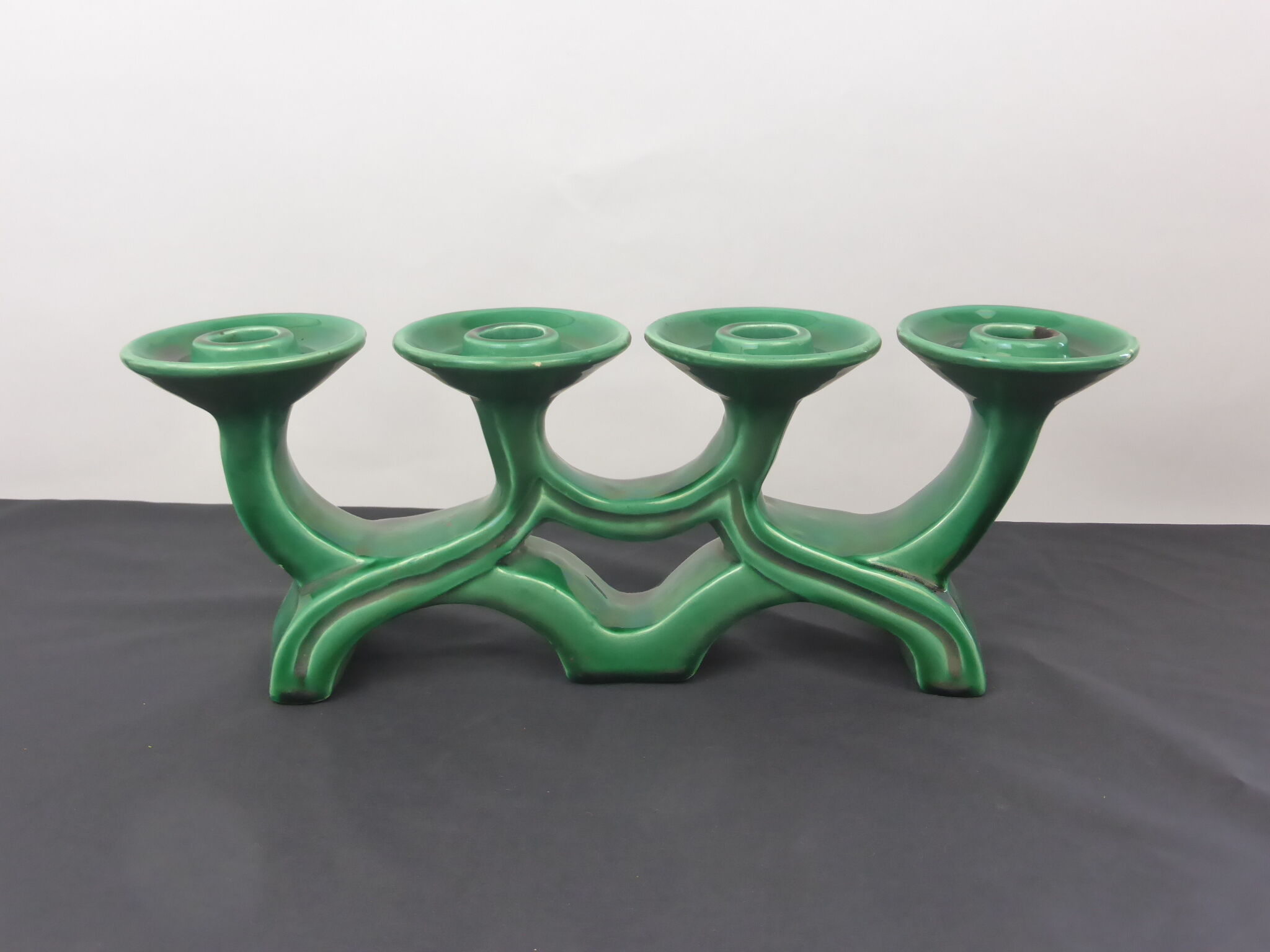 Vintage candle holder in green ceramic with 4 arms