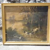 Pendants de scènes de chasse, huiles sur toile encadrées