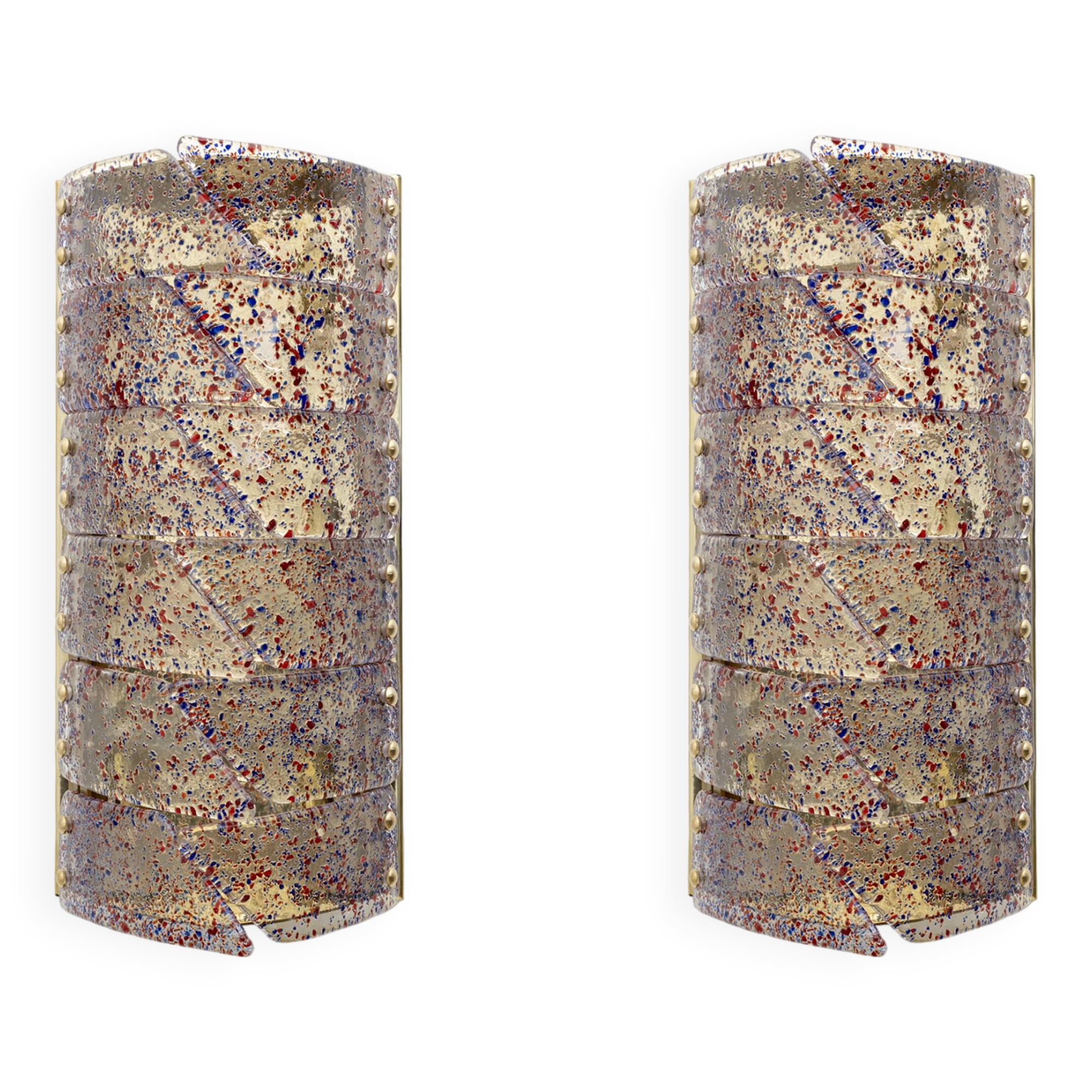 Pair of Mid-century Modern Style Italian Murano Glass and Brass Sconces