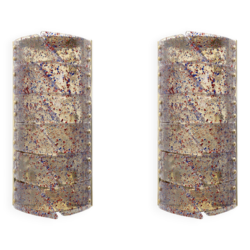 Pair of Mid-century Modern Style Italian Murano Glass and Brass Sconces