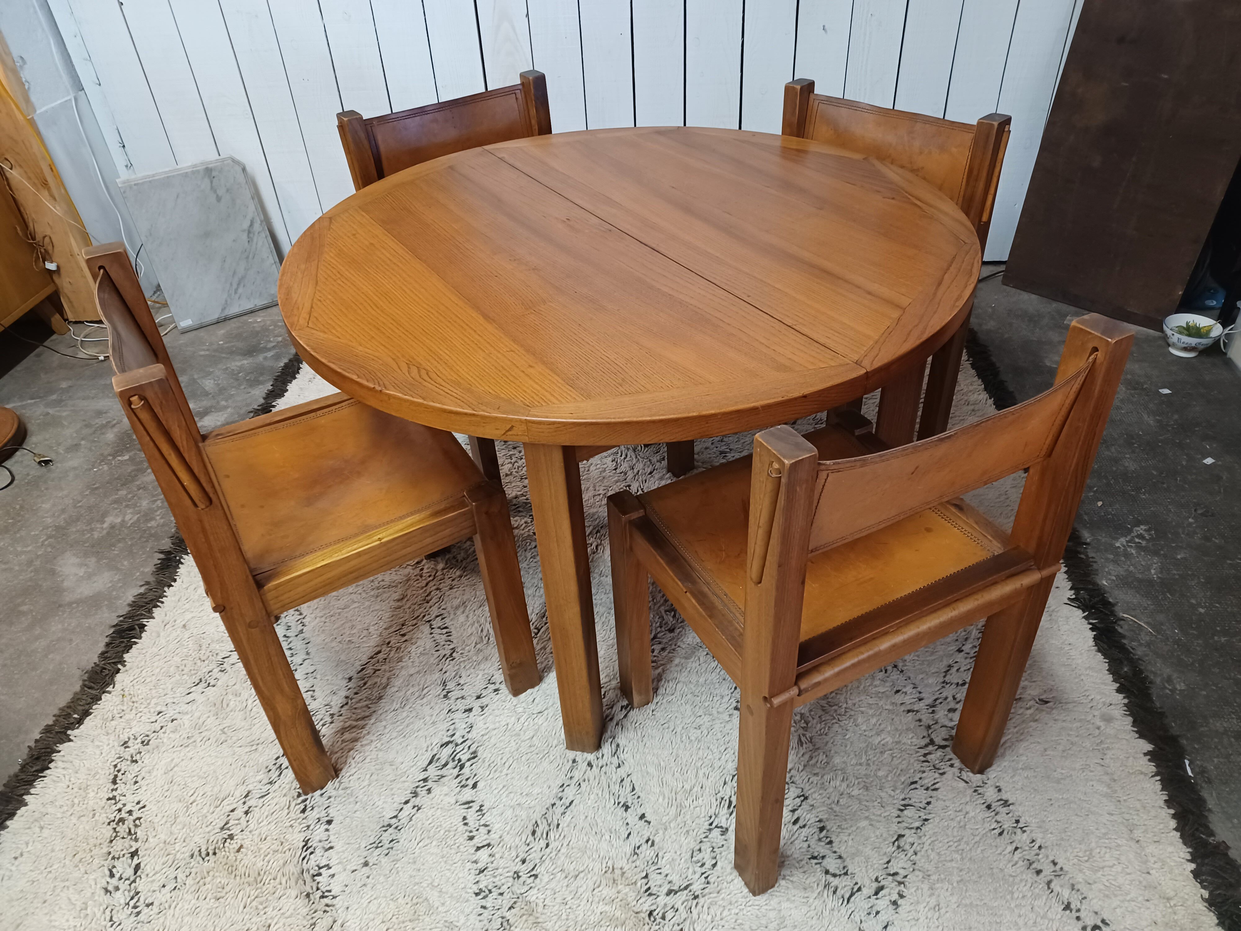 4 elm and leather chairs 1950