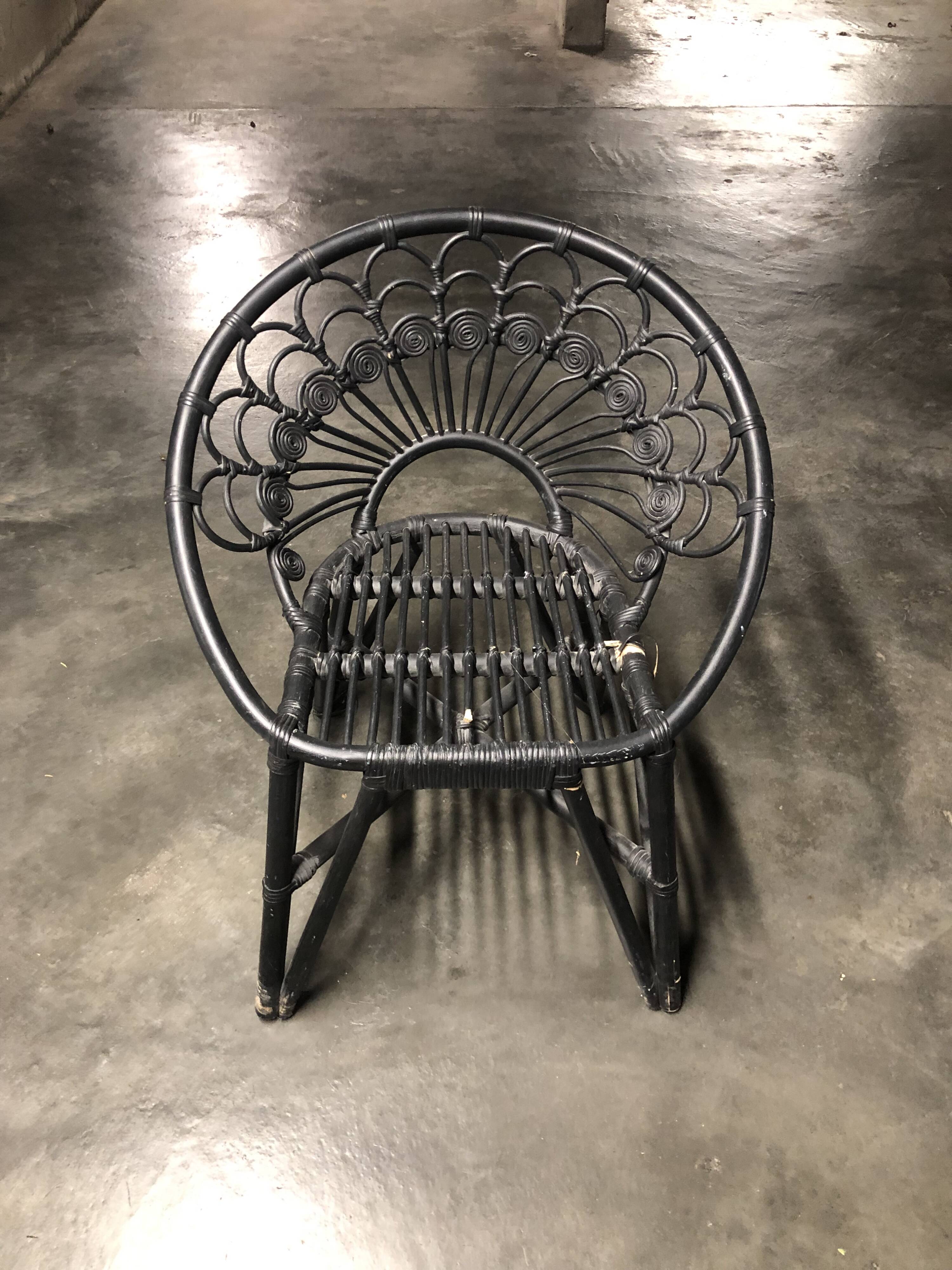 Dark blue rattan armchair