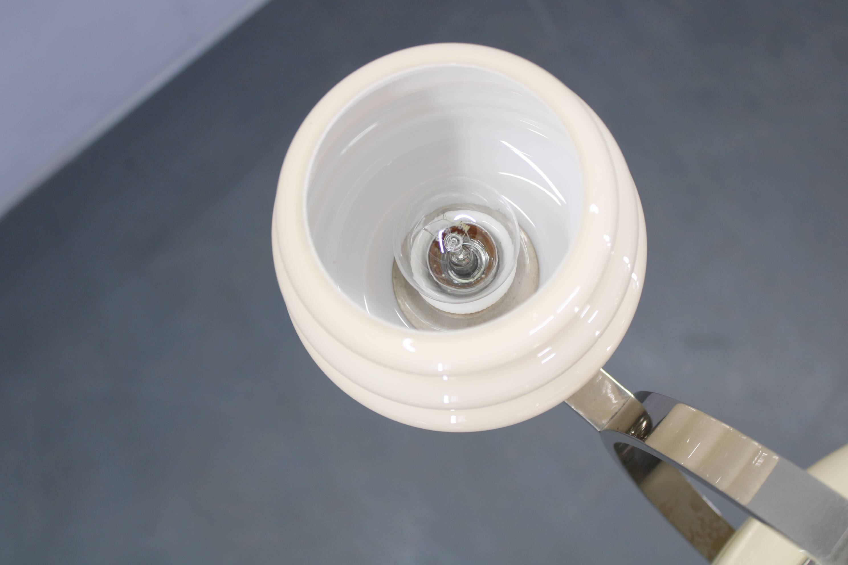 1930s Art Deco nickel and cream glass chandelier