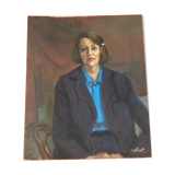 Painting painting on cardboard panel int-case J. Binet Portrait Woman