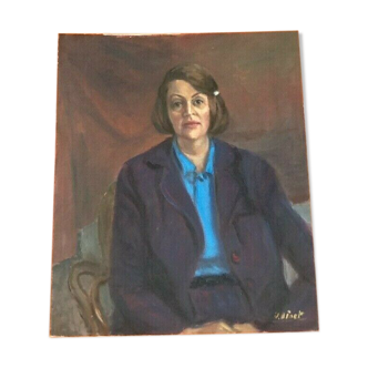 Painting painting on cardboard panel int-case J. Binet Portrait Woman