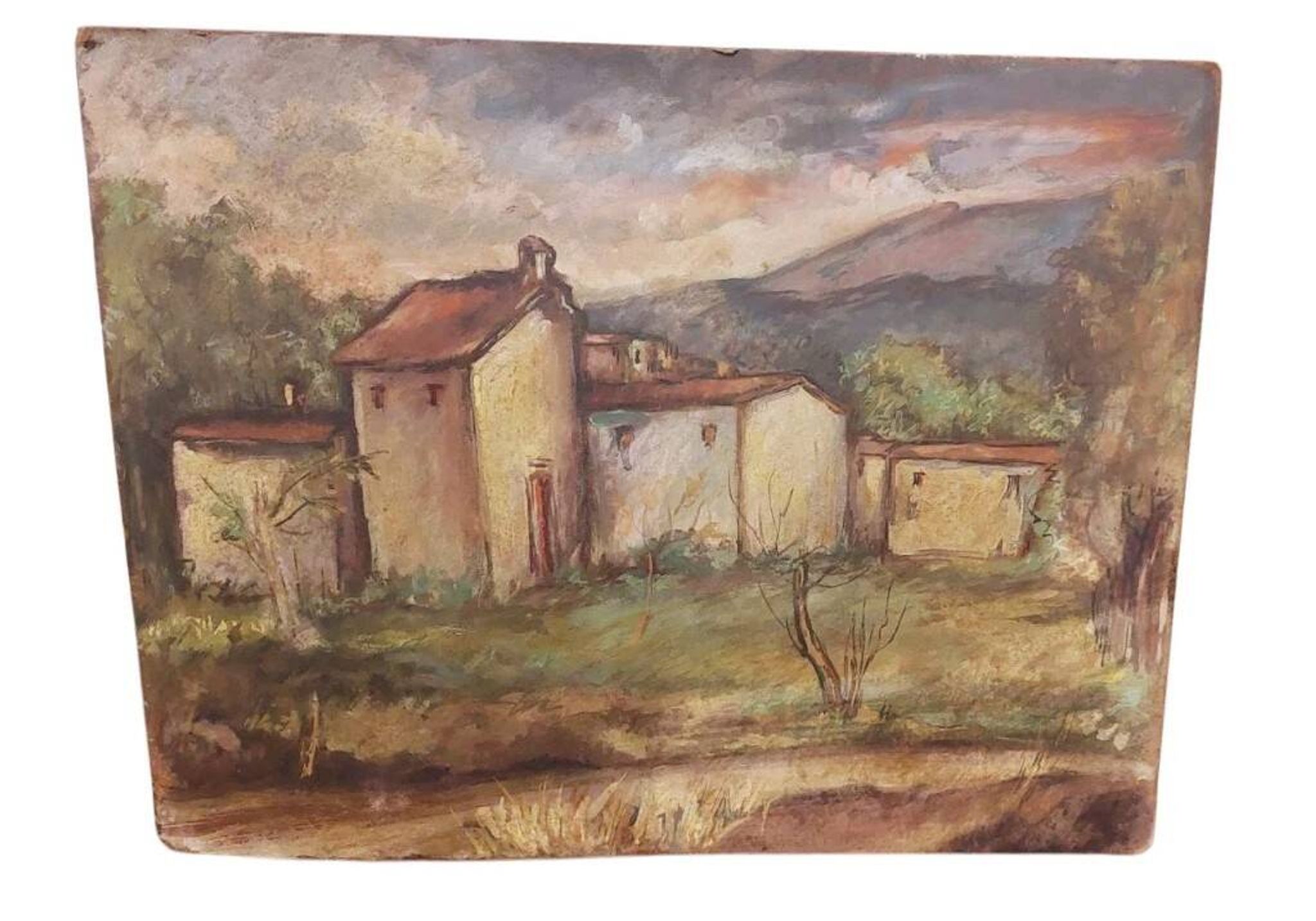 Roberto Pucci oil painting 50s painting on 2 sides landscape still life