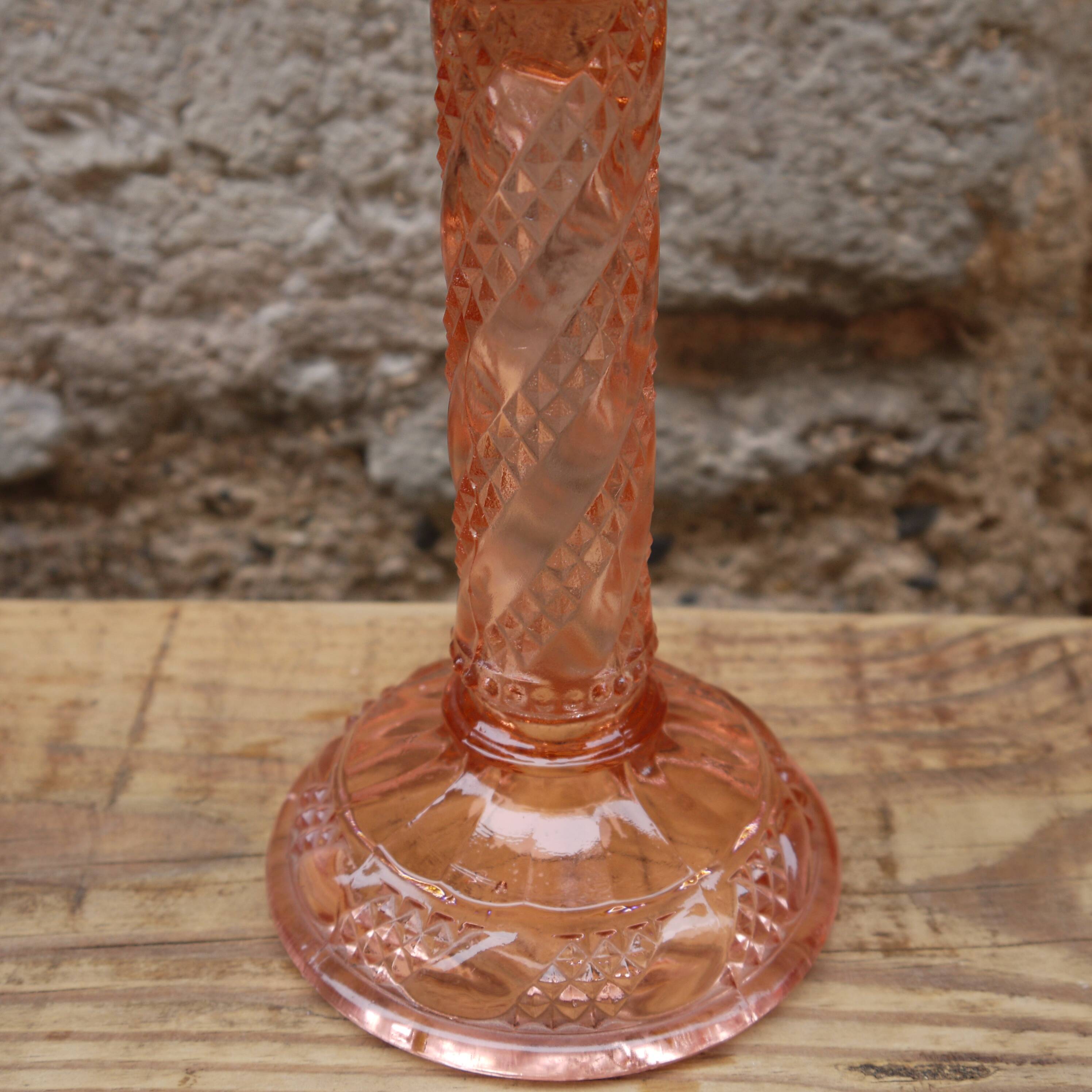 Pink glass candlestick