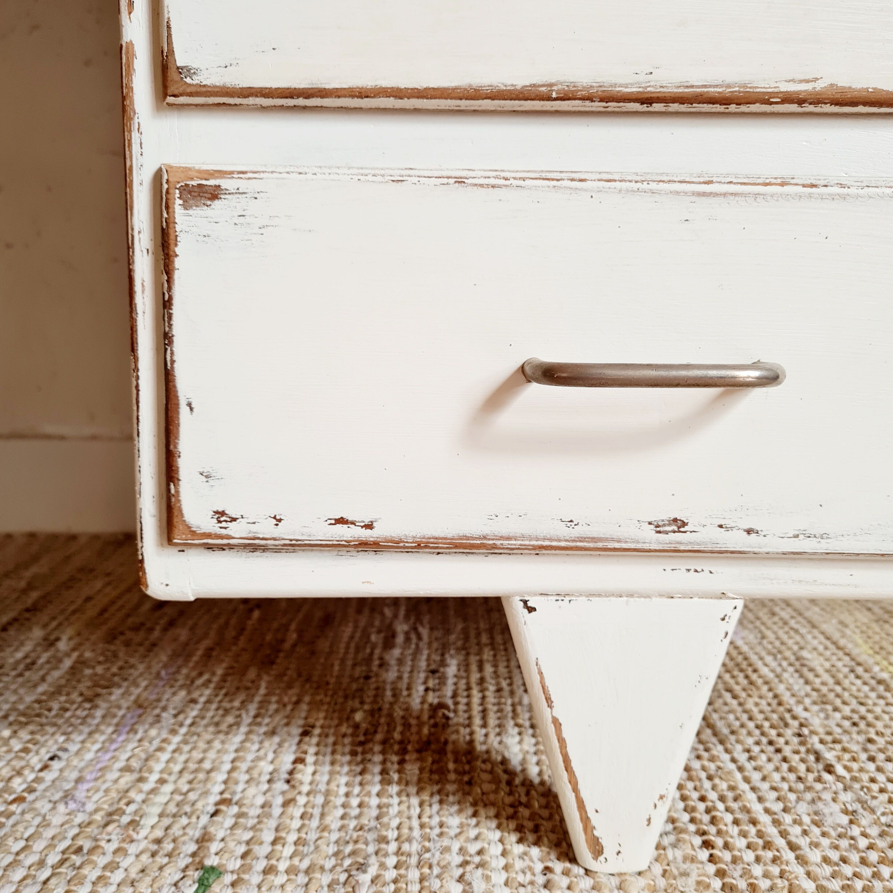 Retro white oak desk patinated foot compass