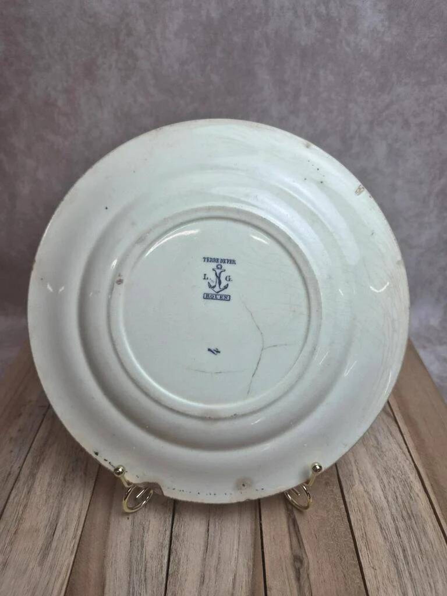 Antique plate Terre de Fer Clairefontaine Rouen blue decoration