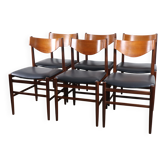 Set of 6 Gianfranco Frattini chairs in teak and black skai – 1960s