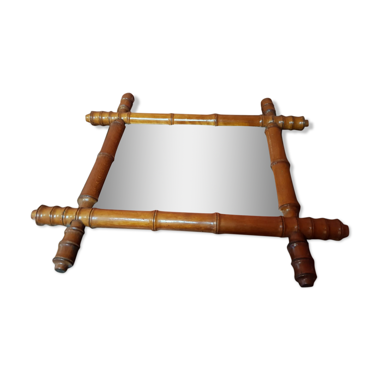 Old bamboo style wooden mirror vintage decoration