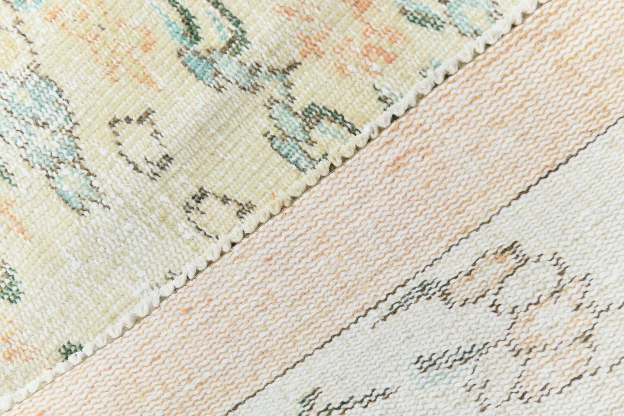 Orange Cream Floral Pattern Farmhouse Vintage Rug, 146x237Cm