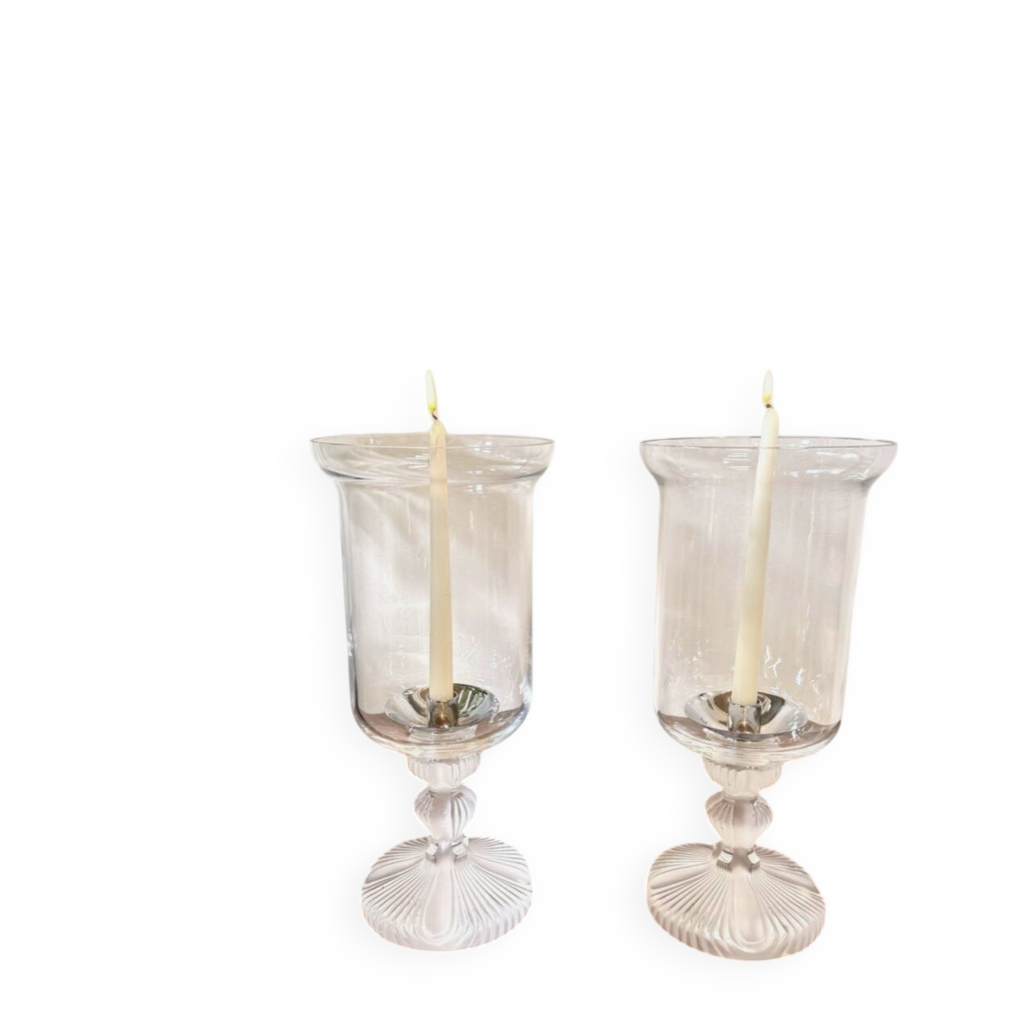 Pair of Lalique FRANCE crystal tealight holders – “Ouragan” model