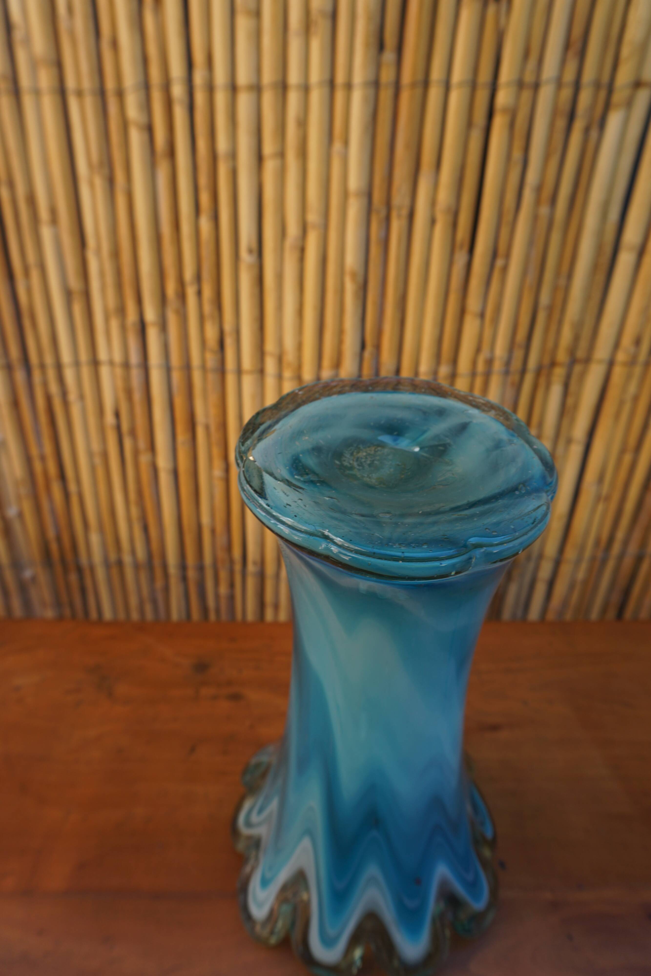 Blown glass vase in flower shape