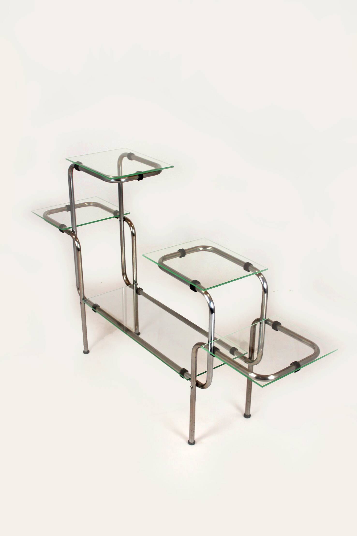 Large Bauhaus Functionalist Plant Stand in Chromed Steel and Glass, Former