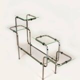 Large Bauhaus Functionalist Plant Stand in Chromed Steel and Glass, Former