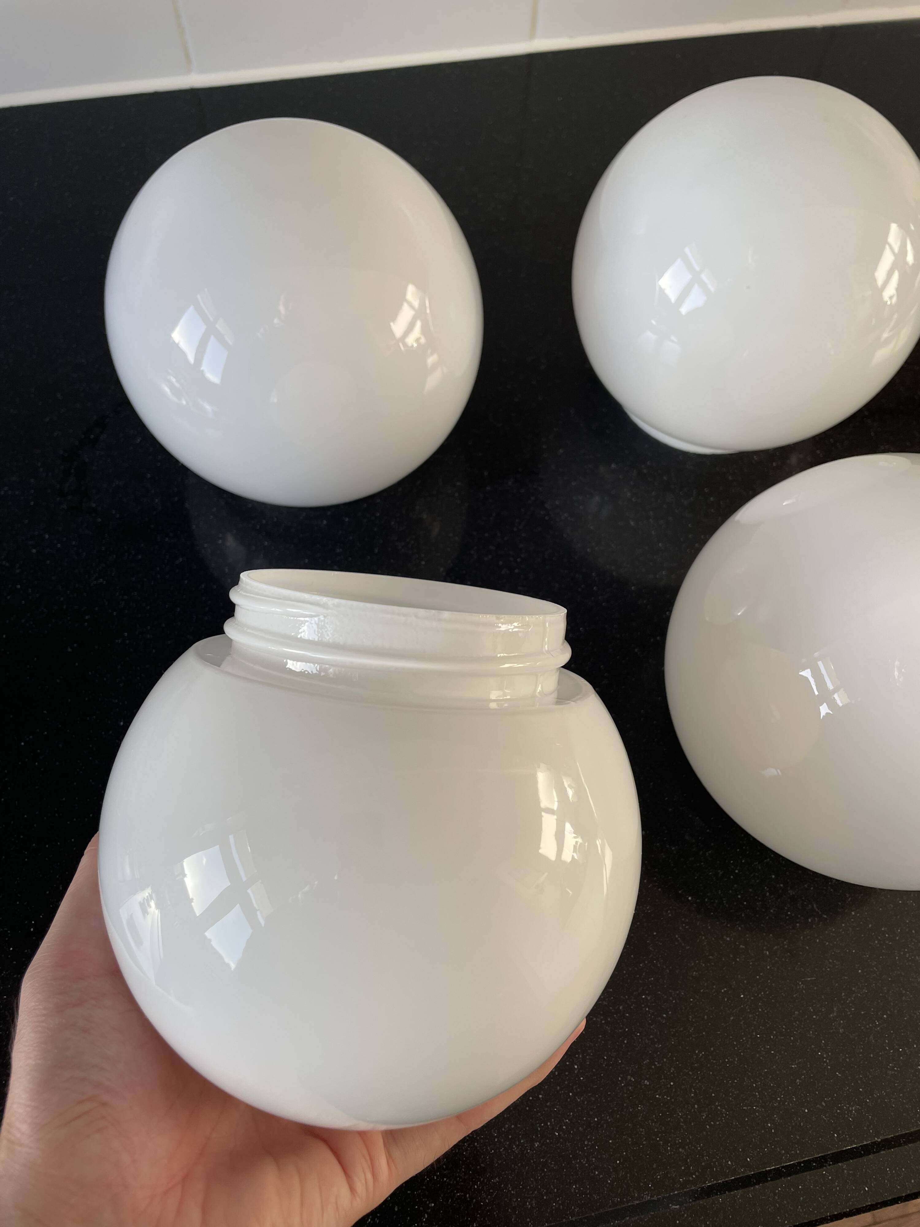 Ensemble de 4 abat-jour en verre opalin pour plafond, lampes rondes blanches vintage