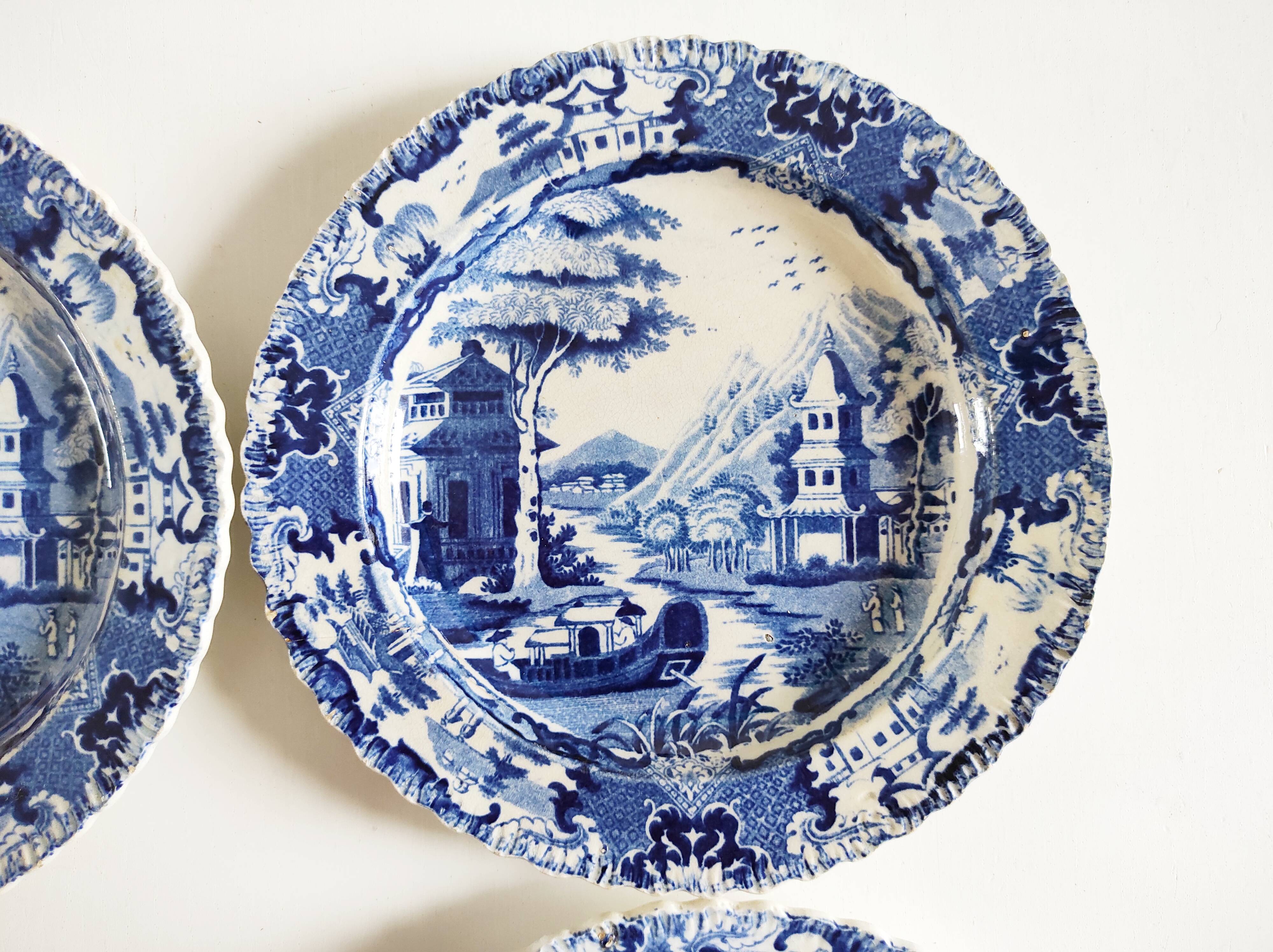 Calais earthenware 4 pagoda plates