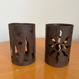 Pair of wrought iron garden tealight holders